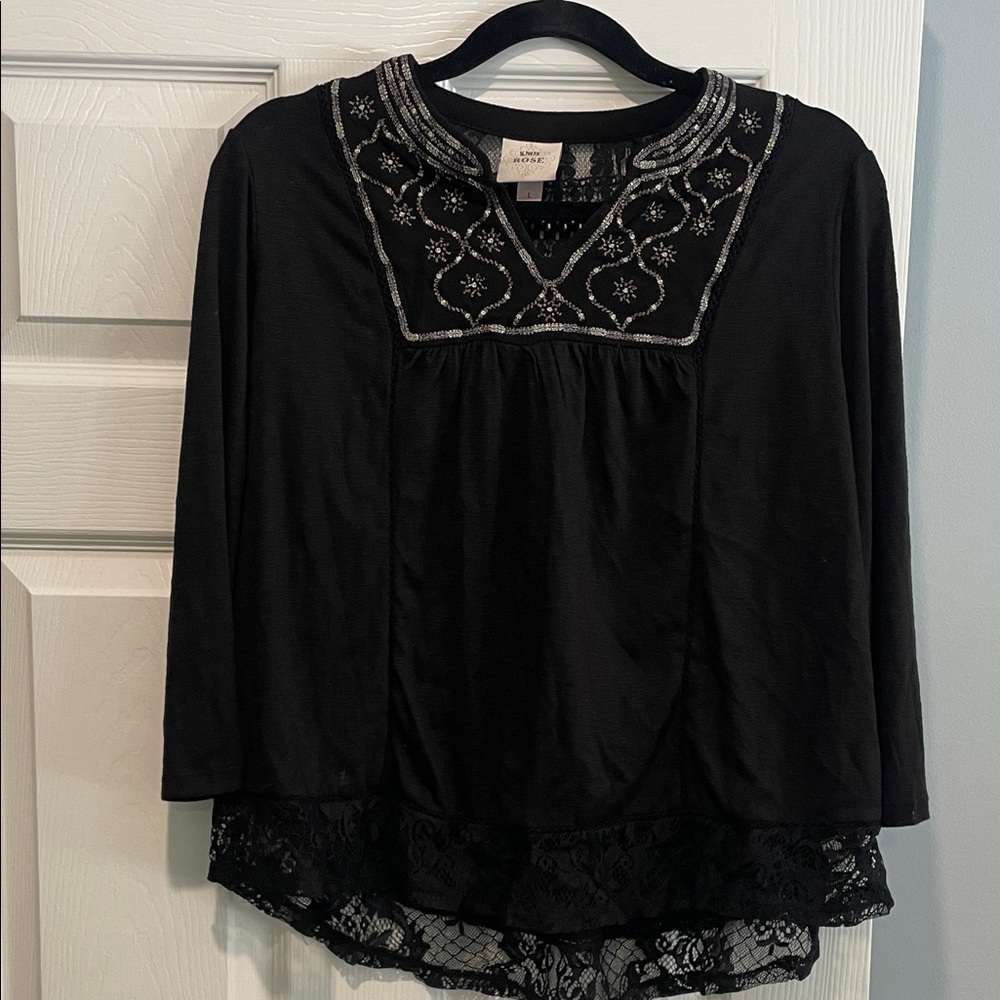 Knox Rose Black Embroidered Blouse